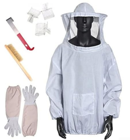 Bulevisiter Apiculture Suit with For Beekeeping Gloves, Hive Brush and J-Hook Tool Kit – Lightweight For Beekeeper Clothing Set with Breathable Fabric, Sheepskin Gloves with Linen