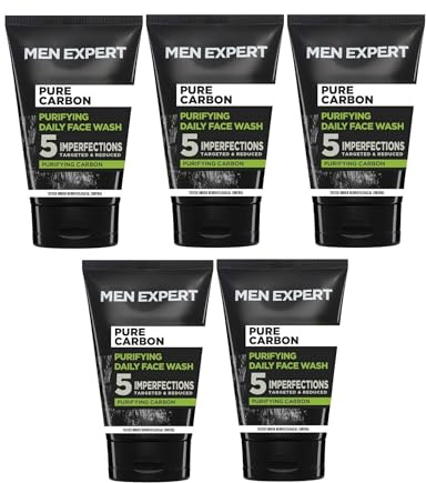 Men Expert Pure Carbon Daily Face Wash Cleanser - With Black Charcoal for Spots, Blackheads, Oil & Roughness | Purifying Formula for Oily, Acne-Prone Skin – 100ml (Pack of 5)
