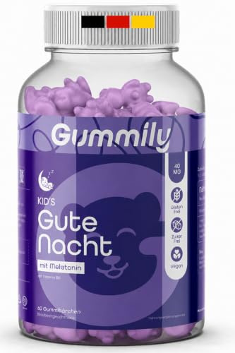 Gommici di melatonina per dormire per bambini – dose delicata da 0,5 mg – senza zucchero – Formula per dormire bene con vitamina B6, valeriana e lavanda – Deliziosa alternativa alle gocce e allo