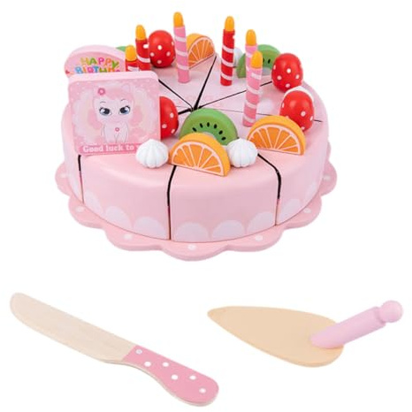 DECHOUS Wooden Cake Cutting Set, Preschool Pretend Play Kitchen Plaything, Cutting Playhouse