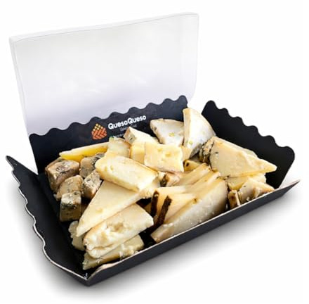 QUESOQUESO® Tabla de Queso Cortado Artesanal Variada para 4-6 personas | Bandeja de Quesos Gourmet Lista para Degustar Cortada a Mano | Caja Sorpresa con Queso para Aperitivos, Regalos y Eventos