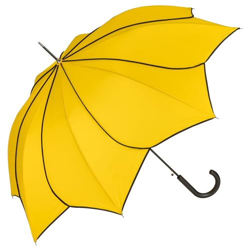 VON LILIENFELD Regenschirm Sonnenschirm Hochzeitsschirm Stockschirm Blütenform Minou Gelb mit schwarzen Ziernähten