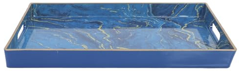 DOITOOL Plateau Décoratif Rectangulaire avec Effet Marbre Plateau de Service Multifonction en Plastique Bleu Facile à Entretenir pour Salon et Salle de Bain