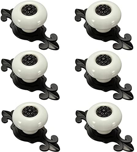 Creatwls 6PCS Antik Design Porzellan Möbelknöpfe Griffe Knauf MöbelKnopf Runde Keramik Küche Bad Schrank Knöpfe Türknöpfe Möbelgriff (Schwarz-Weiss)