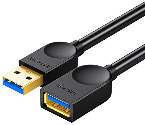 SAMZHE USB 3.0 Extension Cable, USB Type A Male to Female, 5Gbps High Speed, Black, Adapter for Printer, Scanner, Keyboard, Game Console, Card Reader, Camera