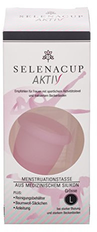 Selenacare Menstruationstasse Aktiv - waschbarer Periodencup aus medizinischem Silikon für sportliche Frauen - mit Aufbewahrungsbeutel und Sterilisationsbecher, Größe L (33ml)