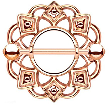 beyoutifulthings Ring TRIBAL Herzen Brustwarzen-Piercing Intim-Piercing Brust-Piercing Edelstahl 14 Karat VERGOLDET Silber ROSÈGOLD 1,6mm 19mm