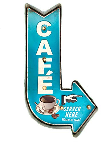 DiiliHiiri Cartel LED Café Retro – Señal Luminoso Pared para Bar Restaurante Cafeteria Letrero Vintage de Metal Accesorios de Decoración Hogar de los Años 50 | 41x22x5 cm (Coffee Arrow)