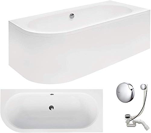 VBChome Badewanne 170x75 cm Acryl Set – Moderne Eckbadewanne Weiß, mit Schürze, Siphon, Ablaufgarnitur, Rechteck-Design, für 2 Personen, Rechtsausführung – Badewanne 170x75 cm für Badezimmer