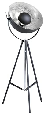Lampadaire E27 Max 40W en Métal Noir sur Trépied Intérieur Abat-Jour Argenté Thames
