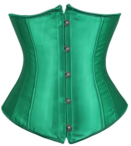 Kelvry Midjekorsett för kvinnor, satin, med snörning, midjetränare, benad bustier, korsett som slutar under bysten, gRÖN, 14-16