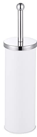 Novel Solutions Bristles Premium Toilet Brush & Holder Set – Compact Round Lid Design with Dense Bristles, Stainless Steel Handle & Inner Drip Cup – Durable Bathroom Cleaning Solution (White)