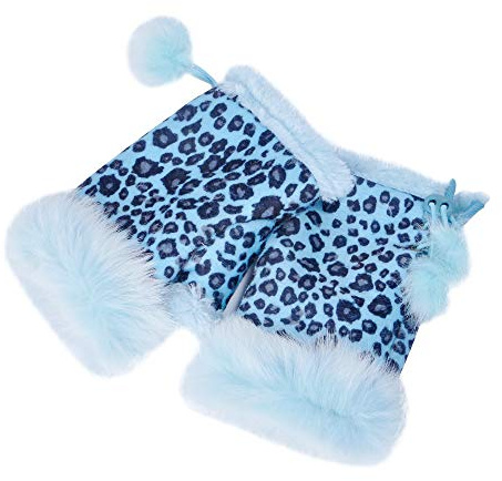 ZLYC Women Winter Faux Fur Half Finger Gloves Girls Warm Fingerless Mittens(Leopard Blue),One Size
