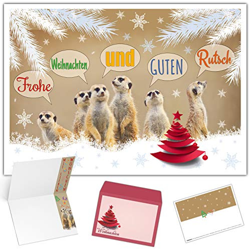 Weihnachtskarten mit Umschlag (15er Set) ERDMÄNNCHEN - witzige Klappkarten - ideal privat & geschäftlich - Frohe Weihnachten Karten von BREITENWERK
