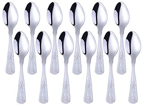 Meisha Coffee Spoon, Kings Pattern Stainless Steel Espresso Spoons Mirror Polishing Spoon Set Dishwasher Safe, Set of 12, 4.4-Inch Silver