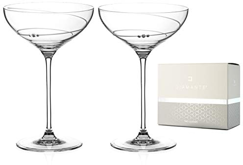 DIAMANTE Swarovski Crystal Champagne Cocktail Saucers/Coupes Pair - ‘Toast Swirl’- Embellished with Swarovski Crystals – Set of 2