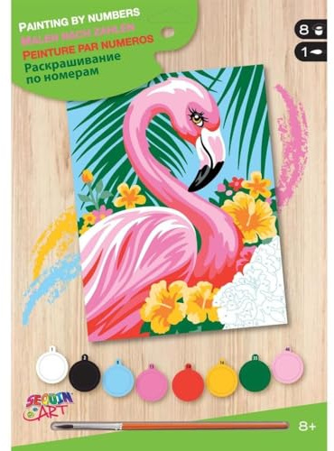 Mammut 8222005 SEQUIN ART Malen nach Zahlen Flamingo, Komplettset mit Farben, Pinsel, Vorlage udn Anleitung, alset für Kinder ab 8 Jahre