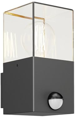Lucande Wandleuchte außen Keke mit Bewegungsmelder (spritzwassergeschützt (Modern) in Schwarz aus Aluminium (1 flammig, E27) - Wandlampe für Außenwand/Hauswand Haus Terrasse und Balkon