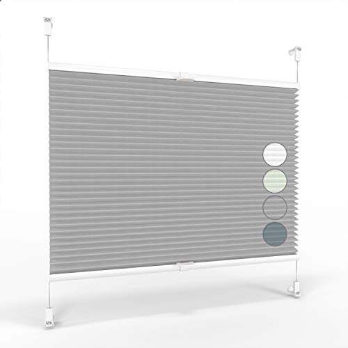 ALOHA Plissee ohne Bohren Klemmfix Faltrollo Plisseerollo Blickdicht Sonnenschutz Jalousie für Fenster & Tür (Grau / 85x130cm / Breite x Höhe)