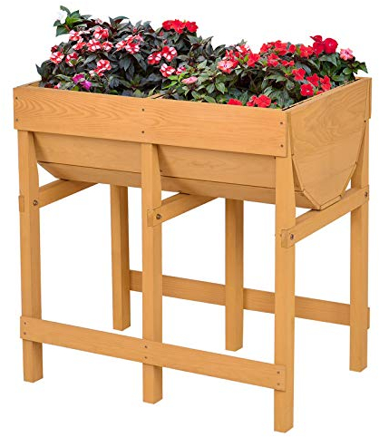 GOPLUS Jardinière Surélevée en Sapin Naturel, Hauteur Ergonomique, Carré Potager de Jardin sur Pied avec 2 Bacs à Fleurs pour Jardin, Balcon et Terrasse, 70x44,5x72cm, Jaune