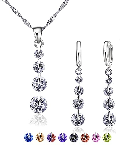 Crystalina Schmuckset aus 925er Silber für Damen, Halskette und Ohrringe mit Zirkonia, Geschenk für Damen (Weiß)