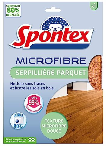 SPONTEX - Serpillière Spécial Parquet - Texture microfibre douce - Elimine facilement le gras et la poussière - Fait briller - Elimine 99% des bactéries