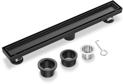 EXF 24 Matte Black Linear Shower Floor Drain with Dual Tile Insert Cover & Fast Water Flow, 304 Stainless Steel for Bathroom CUPC Certified