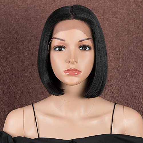 Style Icon Bob Perücke mit Filmansatz Lace Front Wigs Kunsthaar Perücken mit Mittelscheitel 24cm 120g Kunstfaser synthetische Faser (1B)