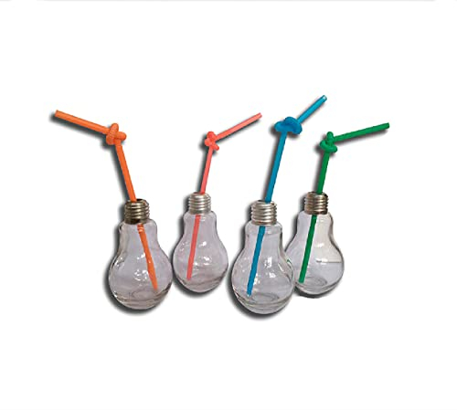 Aurora Store 12 Pezzi Bicchiere a Forma di Lampadina 400 ml con Cannuccia 6x22 cm Barattolo Maniglia Vetro frullato Cocktail bomboniera Frappè