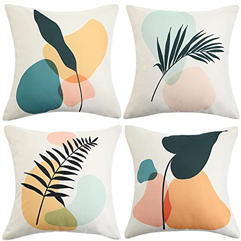 ETOLISHOP - Funda de cojín (40 x 40 cm, cojín Decorativo, sofá, Funda de cojín de Hojas, Color Amarillo y Verde, Ropa de Granja, Fundas de Almohada, Juego de 4 Abstractos, Cama y cojín de sofá Deco