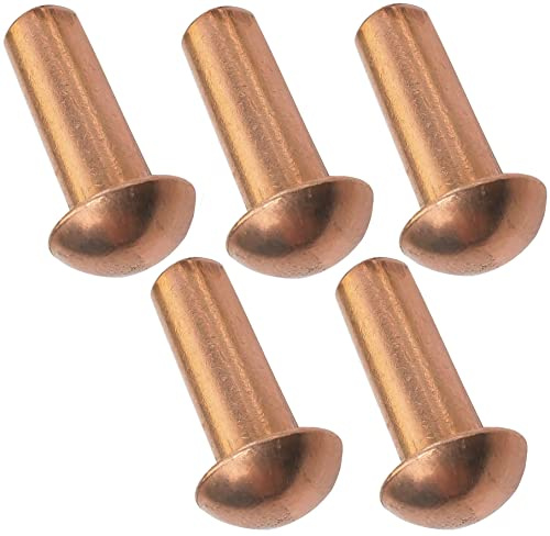 AERZETIX - C48043- Set di 5 rivetti in rame Ø6x16mm con testa semirotonda - rivetto bombato - rivetto pieno/rivetto autobloccante - DIN 660