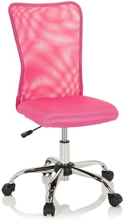 hjh OFFICE 691017 Silla Giratoria para Niños KIDDY Net I Tejido De Malla, Silla de Escritorio Juvenil, Ajustable en Altura, Rosa