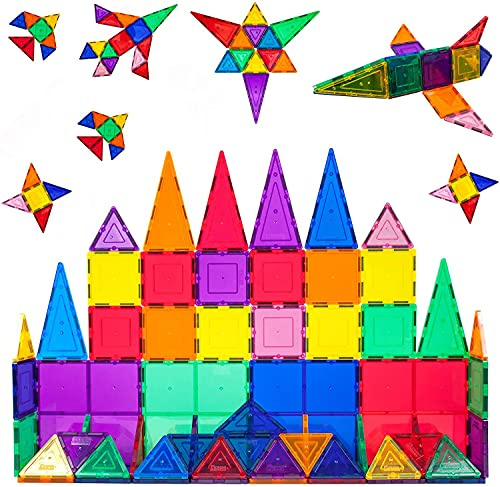 PicassoTiles Large Stabilizer + 60pcs Magnet Tile + Action Figures, Supersized 4pc Large Stabilizer Base Jumbo XL Plate Foundation, 4 Family Add-on STEM Learning Pretend Playset Magnet Expansion Pack