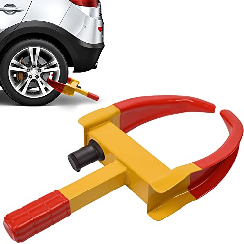 NAIZY Radkralle Universal Parkkralle Rostfrei Reifenkralle Diebstahlsicherung mit 9 Löcher verstellbar & 2 Schlüssel, Radschloss für 19-30cm Breite Auto, Motorrad, Trucks(Gelb/Rot)