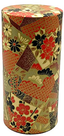 野口熊太郎茶園 Japanese Tea Canister Tin Golden Twilight/Double Lid/Japanese Washi Paper Pasted /200g Tea Capacity/Loose Leaf Tea Storage/Storage Container with Lid