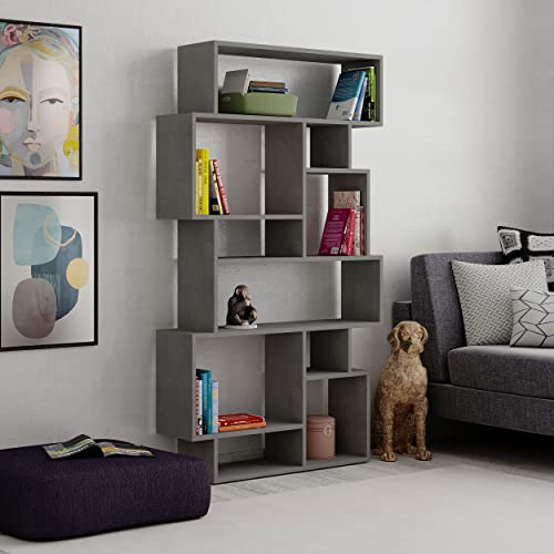 6-stöckiges Bücherregal mit 10 offenen Fächern| modernes Standregal für Wohnzimmer und Büro| platzsparendes Regal zur Bücheraufbewahrung und Präsentation| 25,5 x 96 x 168,5 cm (Retro Grau)