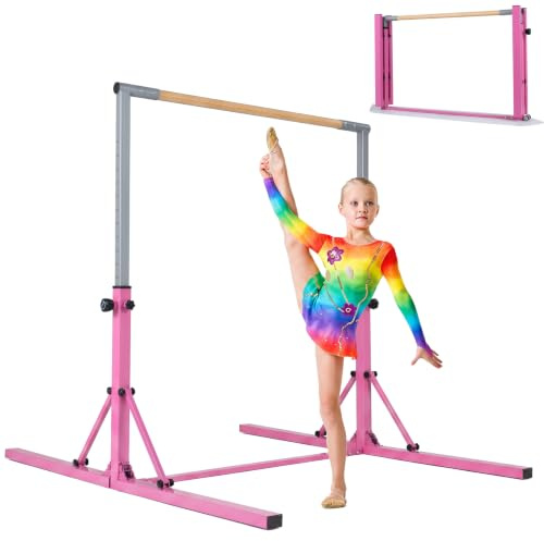 COSTWAY Barra de Gimnasia Plegable para Niños, Barra Horizontal Gimnasia, Alturas Ajustables de 13 Posiciones, Carga 100kg, Casa, Gimnasio
