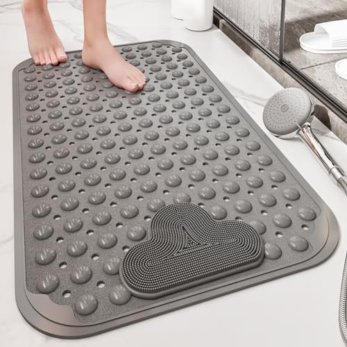 Alfombra Ducha Antideslizante 90x60cm,Alfombrilla de Ducha de TPE,Gris