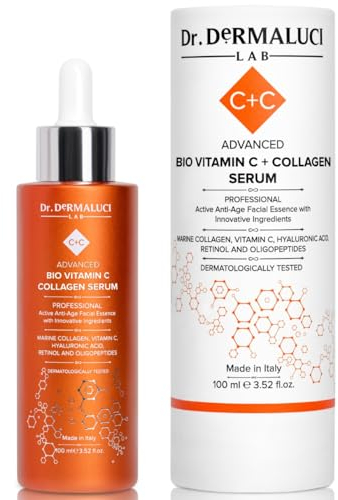 Siero Viso Vitamina C 100ml BIO | Anti-Età, Antiossidante, Illuminante, Idratante | Con Collagene Marino, Retinolo, Acido Ialuronico & Peptidi | Certificato AIAB, Nickel Tested, Made in Italy