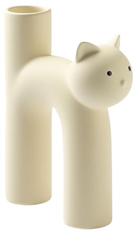 Katze Blumenvase Katzenvase Keramik Vase H Form Niedlich Lustige Vasen Minimalistische Vase für Regal, Kaminsims, Hochzeit, Schlafzimmer, Esstischdekoration (Beige)