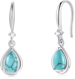 FANCIME Türkis Ohrringe 925 Sterling Silber Infinity Träne Türkis Zirkonia Anhänger Hängend Ohrringe Boho Schmuck Geschenke für Damen Mädchen Frauen