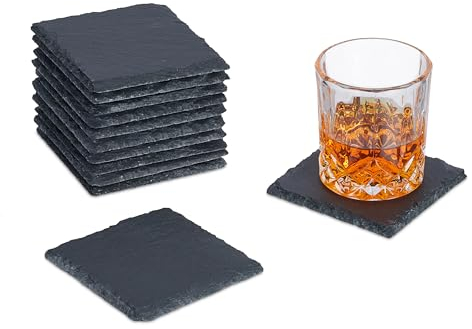 Relaxdays Sottobicchieri in Ardesia, Set da 12, Poggia Bicchieri, Sottobottiglia 10x10 cm, Accessori da Bar, Antracite