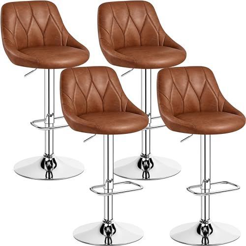 Yaheetech 4er Barhocker-Set Verstellbare Sitzhöhe 61,5 cm - 83 cm Polsterhocker mit Drehbarer Sitzfläche Hocker mit Fußstütze für Küche/Bar/Salon/Esszimmer, Rostbraun