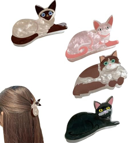Katzen-Haarklammern für Damen und Mädchen, Katzenkrallen-Clips, Haarspange, Haarnadeln, Katzenliebhaber, Haarspange für Damen, Mädchen, Katze, Damen, Katzenliebhaber (4 Farben)