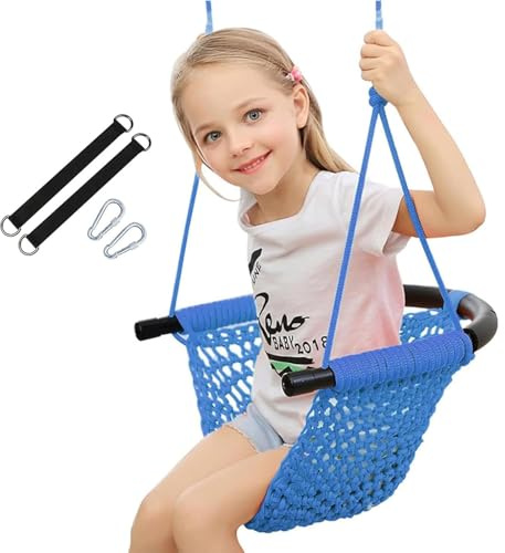 Nets Tribe Hand Knitted Toddler Swing for Kids with Adjustable Ropes, Heavy Duty Safe Rope Swing Set for Indoor, Outdoor, Playground, Tree, 200kg Load Capacity (Blue)