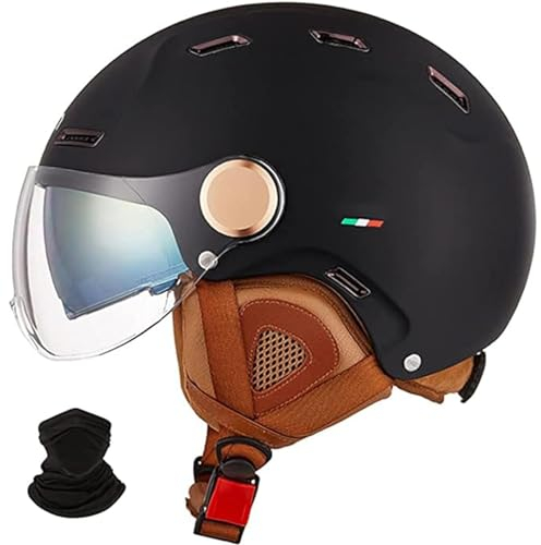 QJWMatic Offener Sommer-Motorradhelm Für Erwachsene, ECE-Geprüfter 3/4-Helm Mit Doppelvisier Für Damen Und Herren Für Moped-Cruiser E,S55-58CM