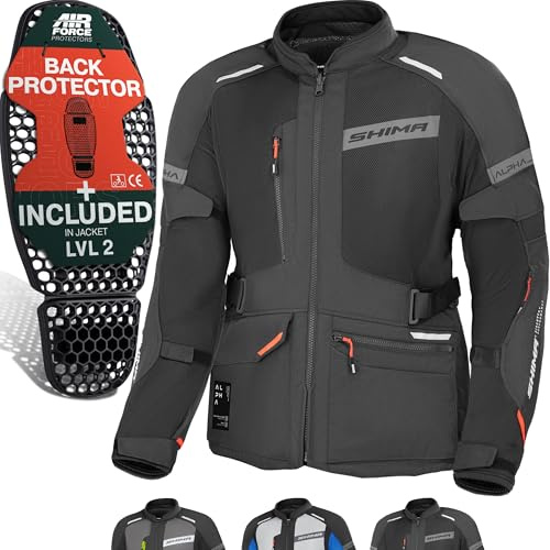 SHIMA ALPHA Chaqueta Moto Hombre AIRFORCE Protector Espalda Cazadora Motociclista Chaquetas Protecciones Impermeable Traje de Moto Armadura Cazadoras Motoero Invierno (Masculinos, Negro, XXL)