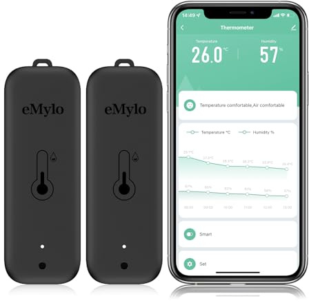 Wlan Thermometer Hygrometer Innen, Luftfeuchtigkeitsmesser mit intelligentem Alarm, Datenspeicherung und Kalibrierung, Arbeit mit Smart Life/Tuya Smart/Alexa (Schwarz 2 Stück)