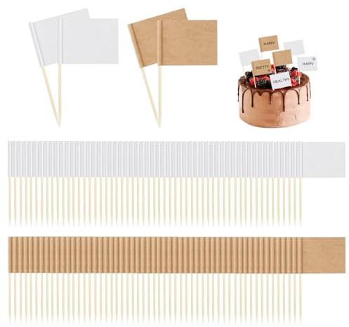 CWPFVQA 200 Bandierine per Etichette Vuote, Bandierine per Etichette per Torte Scrivibili, Bandierine per Stuzzicadenti Vuote, Bandierine per Stuzzicadenti da Cocktail