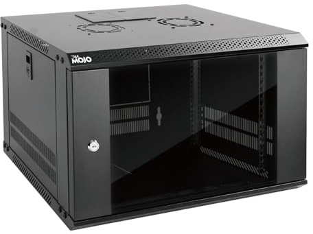 Tecmojo Armoire de serveur murale 6U 450 mm de profondeur avec porte verrouillable et panneaux latéraux noirs, porte en verre standard, pour équipement informatique de 48,3 cm, appareils A/V